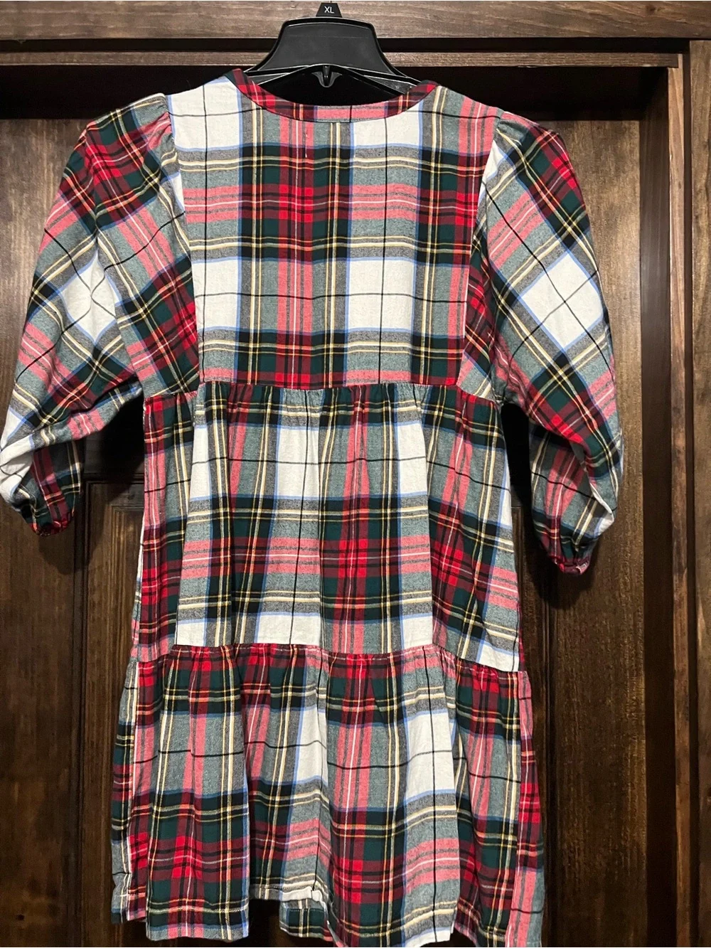Old Navy Red, Green & White Plaid Tiered Button-Front Dress